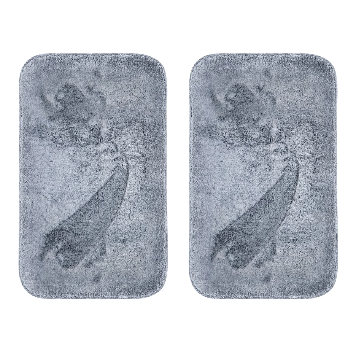 Rectangular fluffy soft grey water absorbent doormat with non-slip backing on wooden floor in modern home entryway
