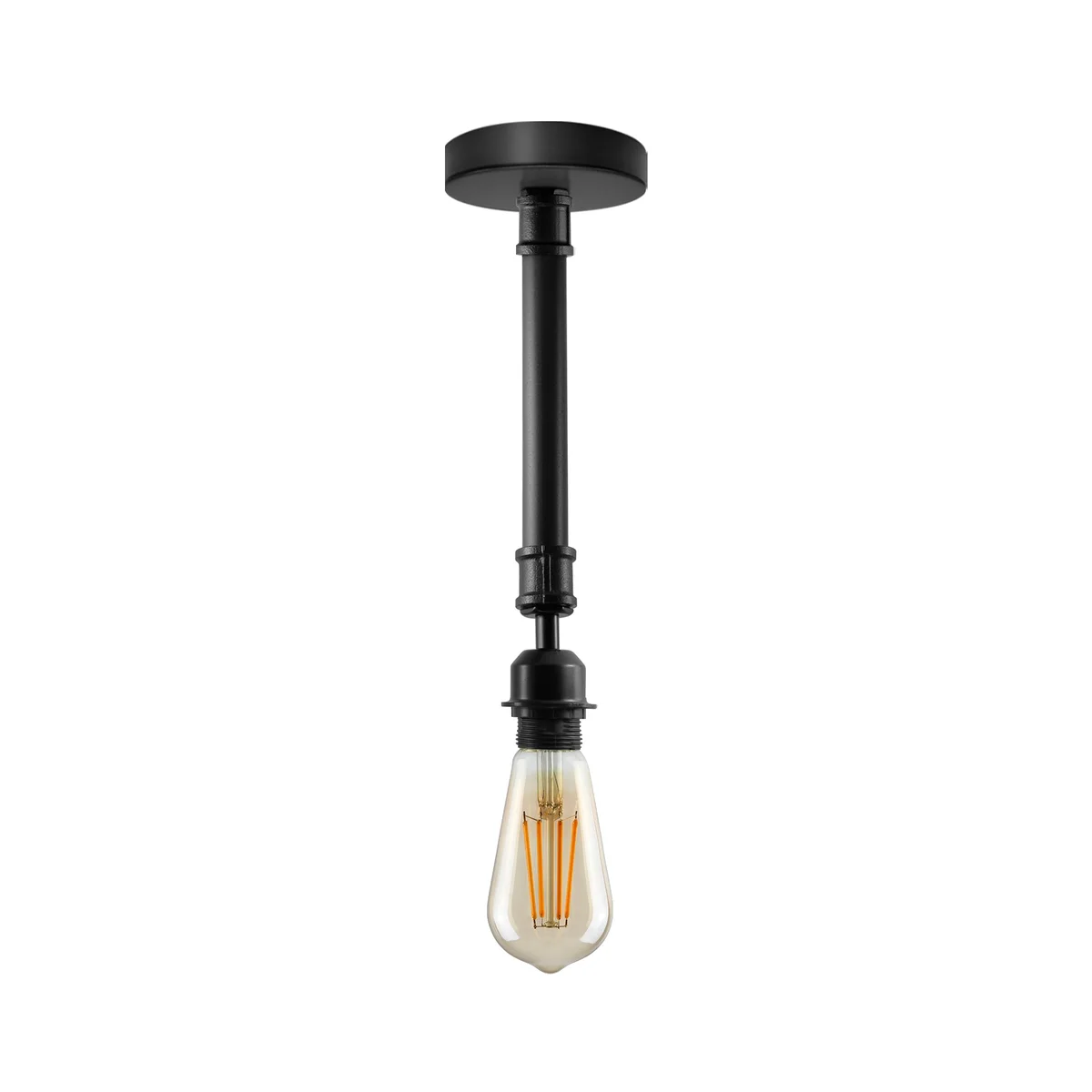 Black metal vintage ceiling light with E27 bulb holder, semi-flush mount, industrial retro style, rust color finish
