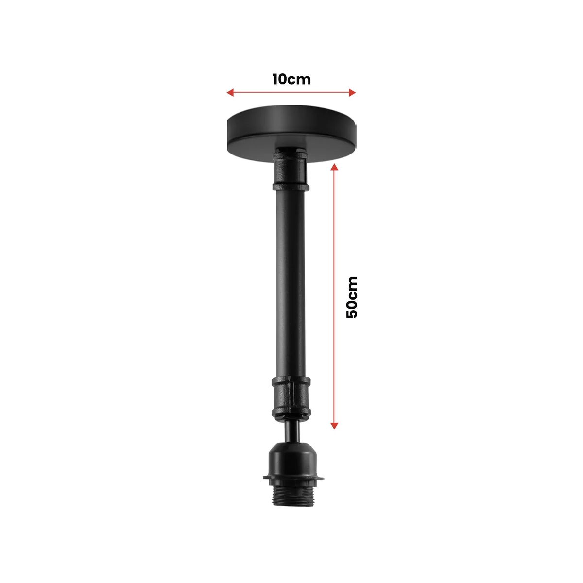 Black industrial semi-flush vintage E27 bulb ceiling light fixture with metal pipe design mounted on ceiling