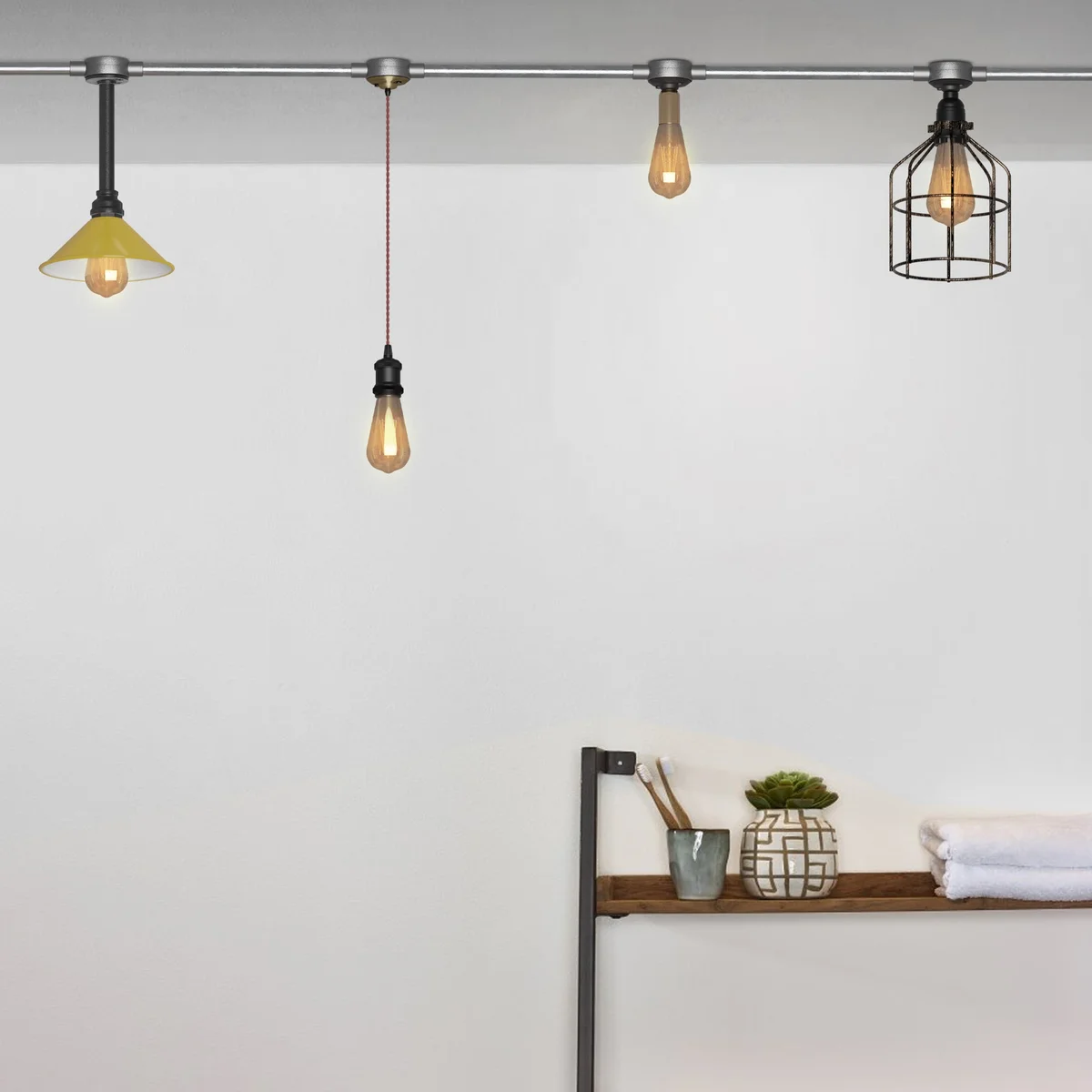 Black metal ceiling light with industrial vintage design, semi-flush mount, suitable for E27 bulbs, durable metal finish