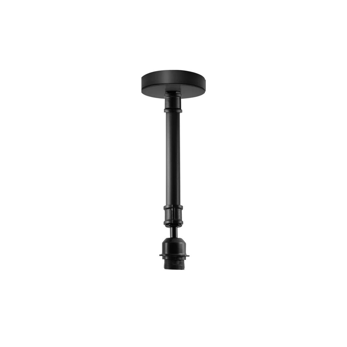 Black industrial ceiling light with E27 holder, semi-flush metal fixture in vintage retro style, rust-resistant finish