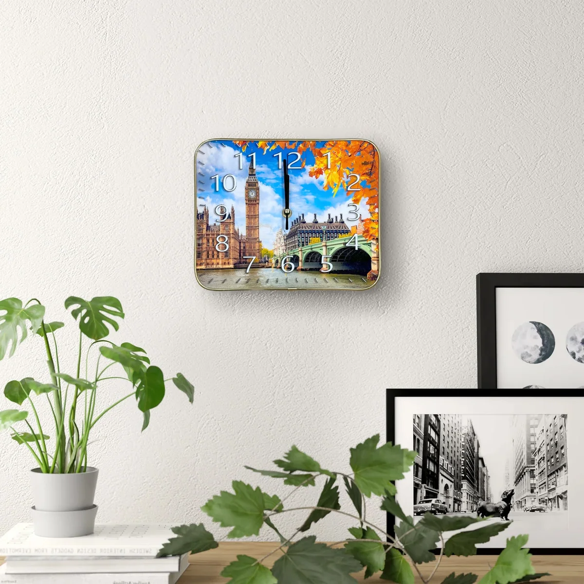 Rectangular London Big Ben wall clock made of plastic with large vintage face