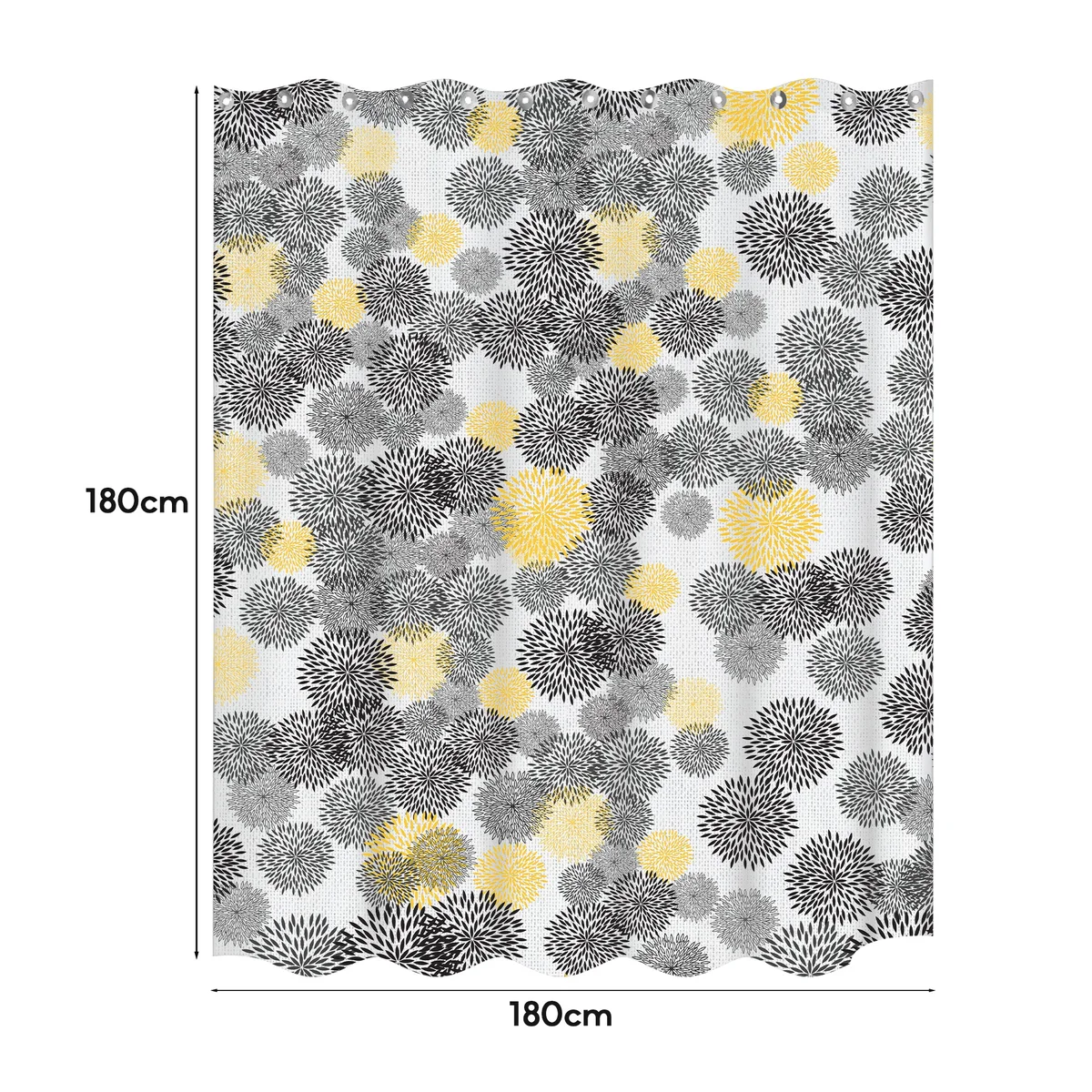 Floral print bathroom curtain hanging in a bathtub shower, made of waterproof, mildew-resistant EVA material
