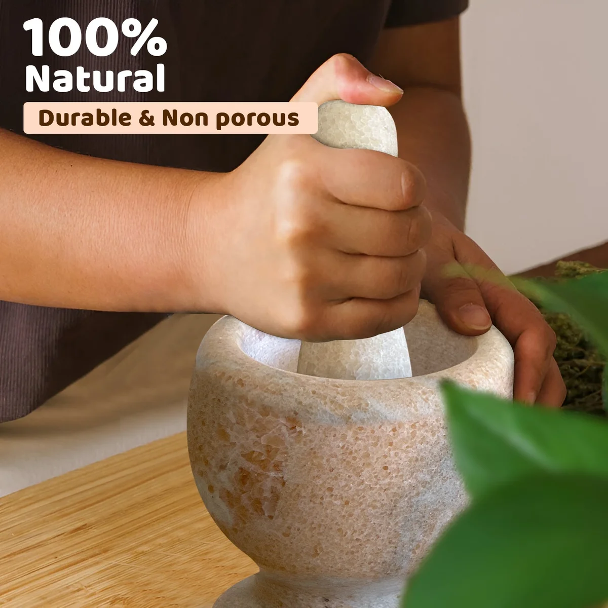 Polished marble easy clean mortar set with pestle for grinding herbs and spices, compact kitchen essential