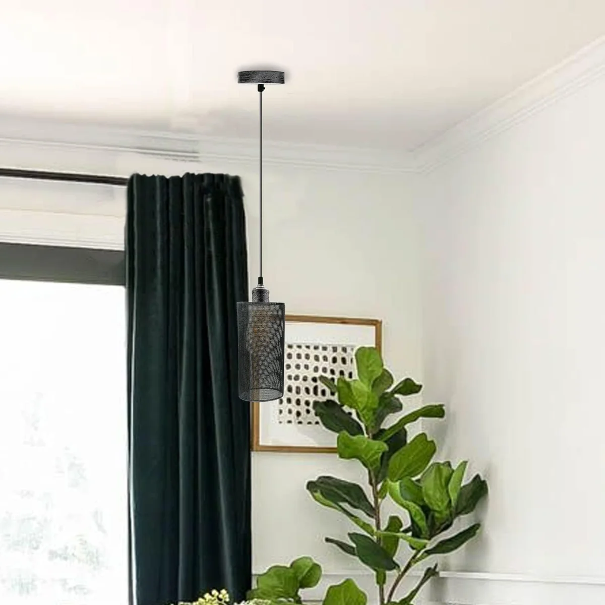 Metal drum shaped lampshade in retro style, easy fit ceiling pendant, durable and portable design