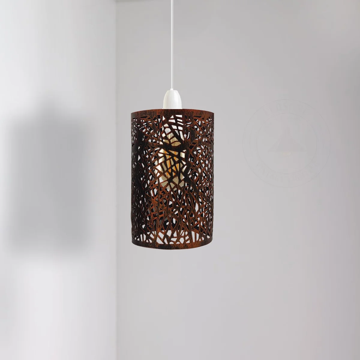 Round metal ceiling pendant shade in retro drum style, easy fit design, durable and portable for indoor use