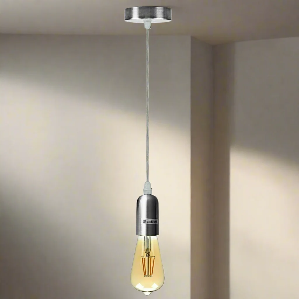 E27 pendant bulb holder with adjustable black metal fixture and PVC cable for ceiling mounting in vintage style