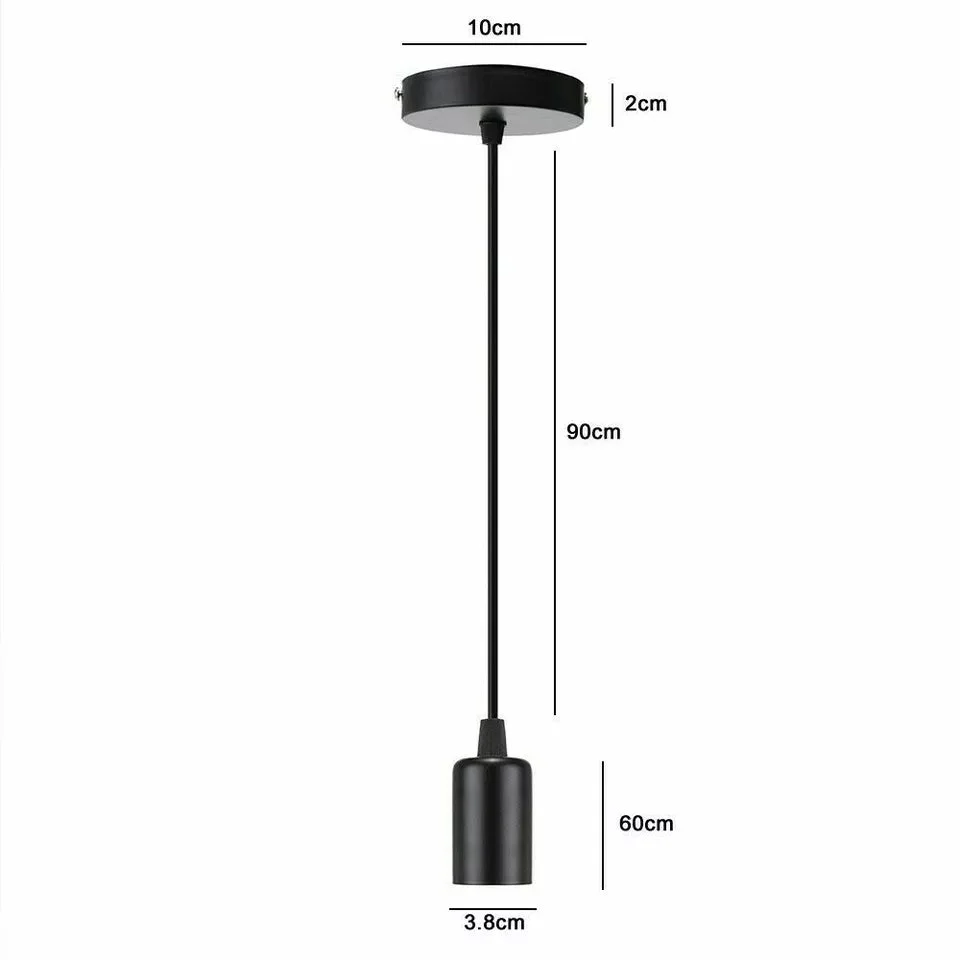 Adjustable E27 metal pendant bulb holder with vintage ceiling light style and black PVC cable hanging from ceiling mount