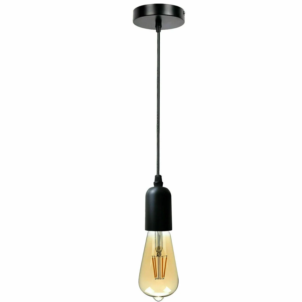 E27 metal pendant bulb holder with adjustable PVC cable pendant hanging from ceiling, vintage style lighting fixture