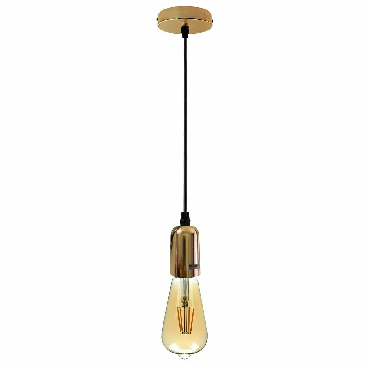 E27 pendant bulb holder with adjustable black metal cable and ceiling rose, suitable for vintage indoor lighting fixtures