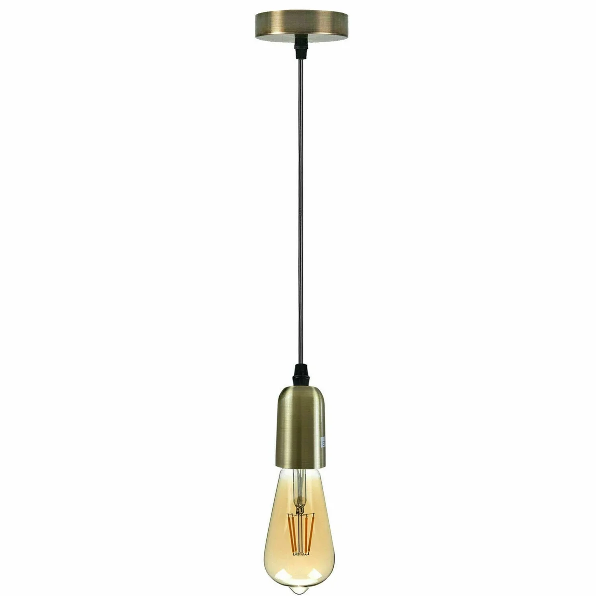 E27 pendant bulb holder with metal socket and adjustable black PVC cable, ceiling-mounted vintage style lighting fixture