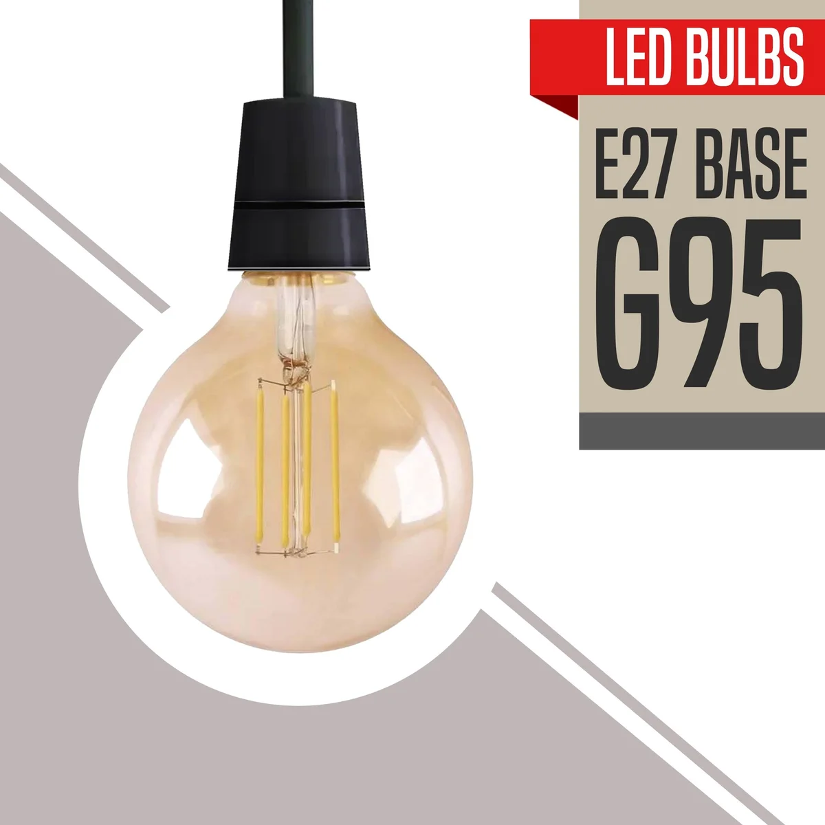 Vintage G95 globe dimmable LED bulb with E27 screw base, clear glass and visible filament design, 4W energy-saving light