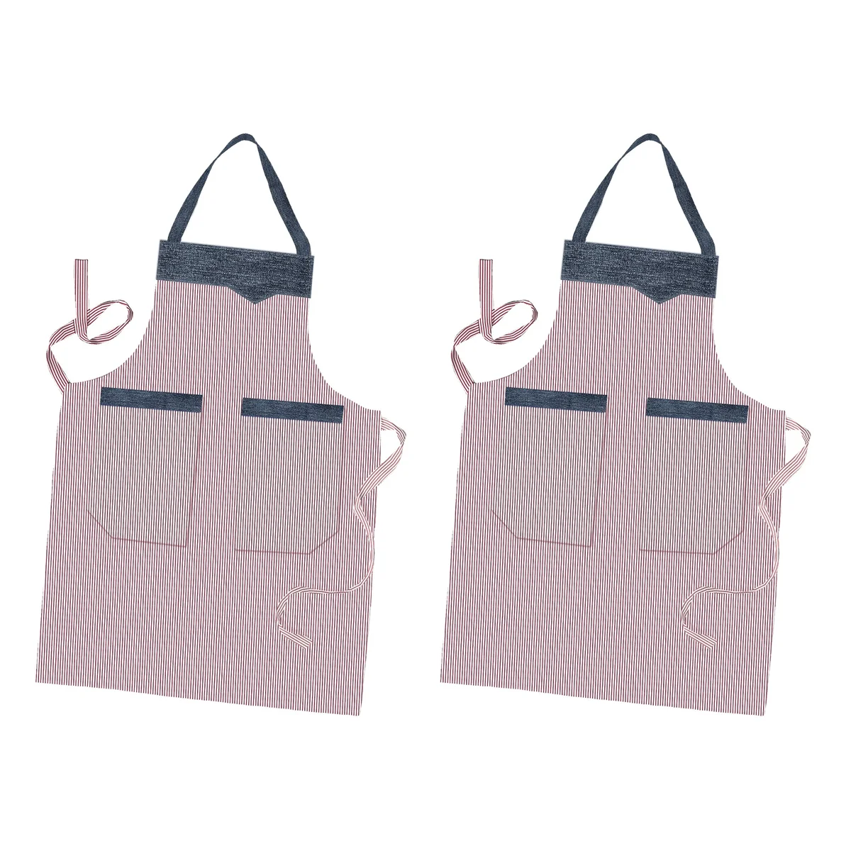 Cotton cooking apron in modern style with double pockets, adjustable necktie and long waist straps for unisex use