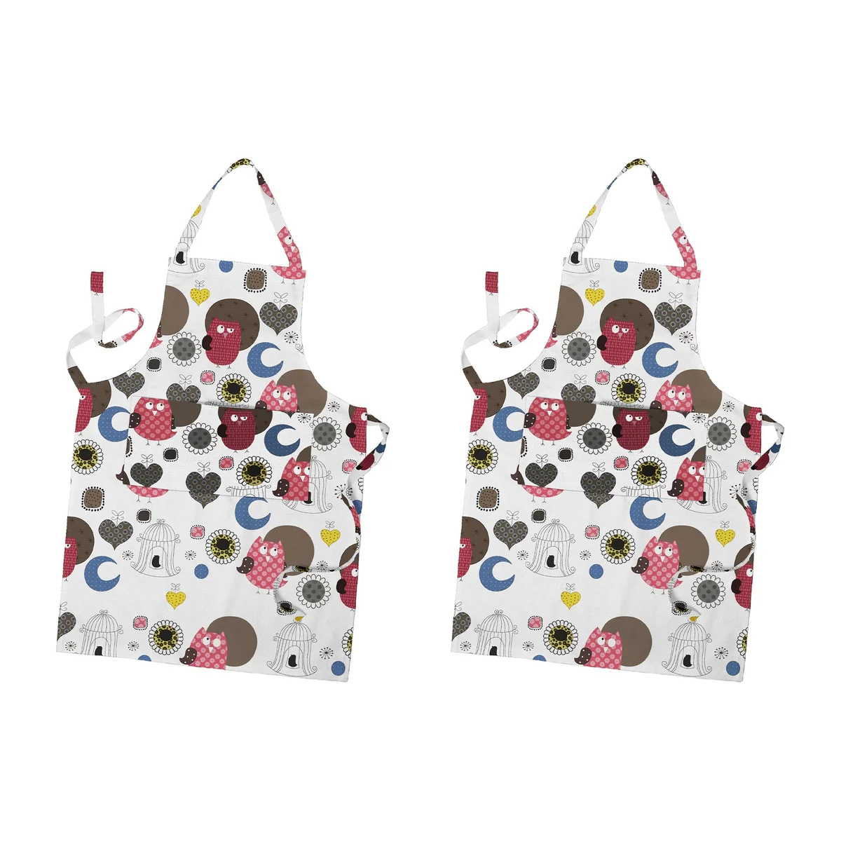 Large bib apron in cotton with adjustable neck strap, long waist ties, and spacious front pocket for kitchen use