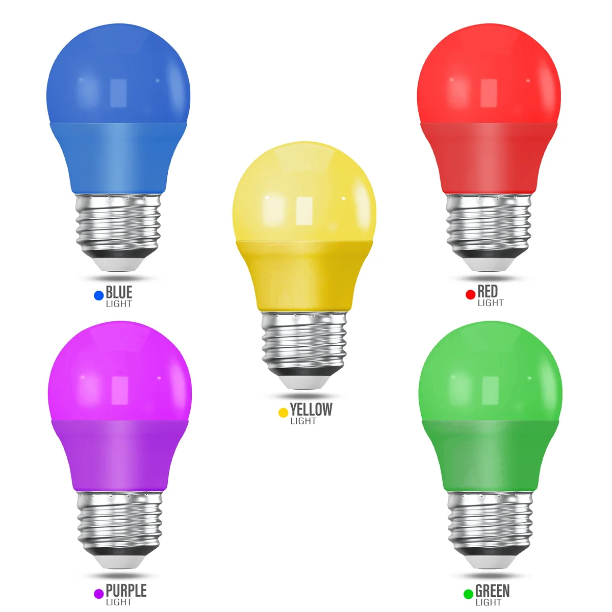 4W coloured LED E27 golf ball bulb glowing, ideal for energy-efficient party decor lighting with 360° beam angle