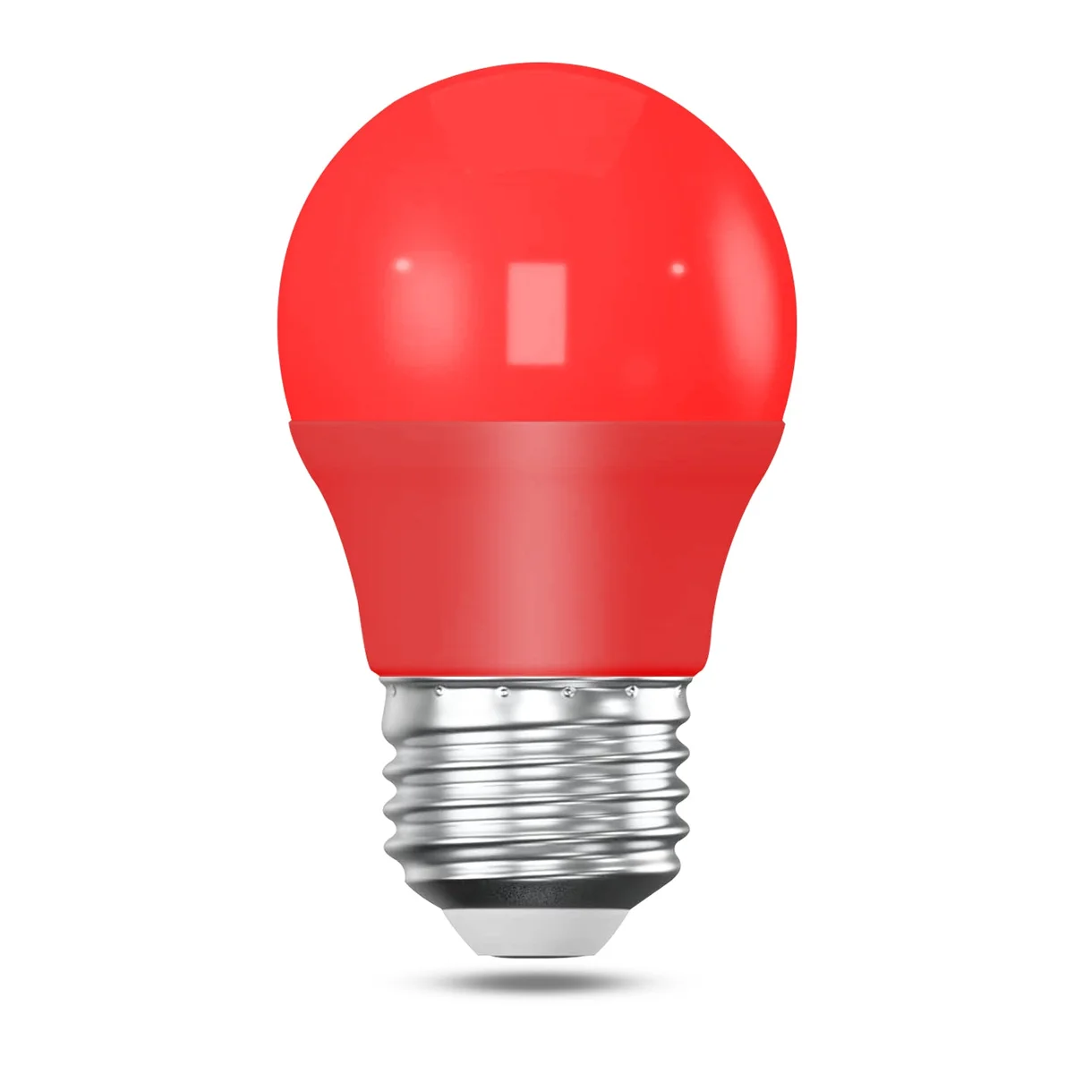 Coloured LED bulb E27 glowing softly, showing 360° light emission, ideal for party and festive decor lighting