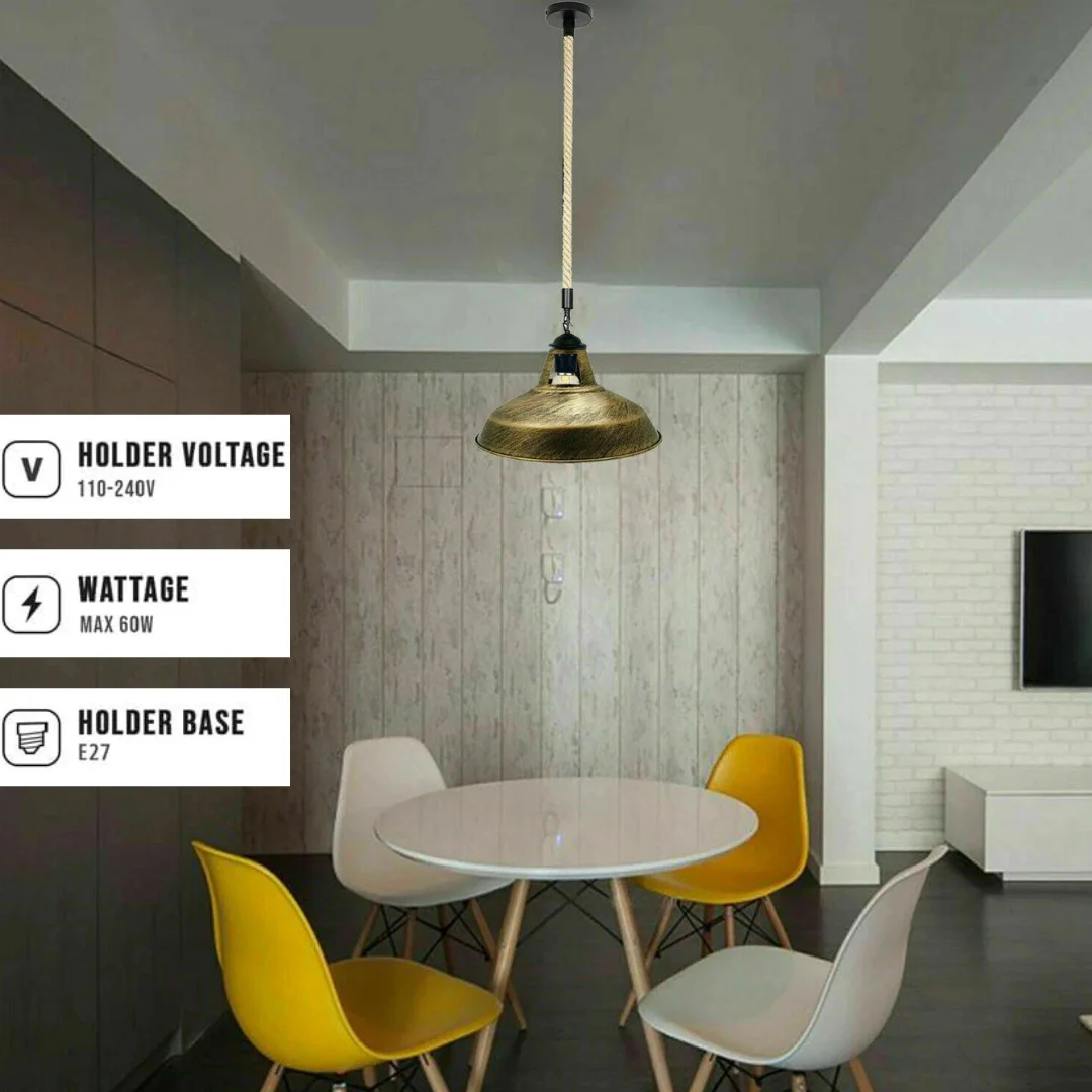 Industrial style dimmable pendant light with hemp rope and metal fitting, suitable for indoor ceiling installation