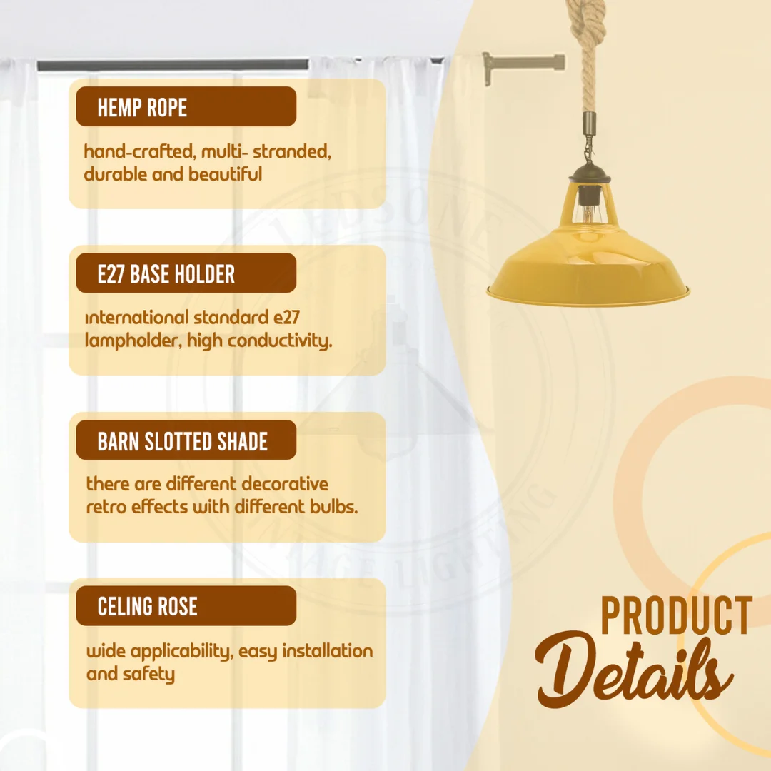 Industrial style hemp rope pendant light with E27 bulb pendant, metal fittings, and warm indoor ceiling lamp design