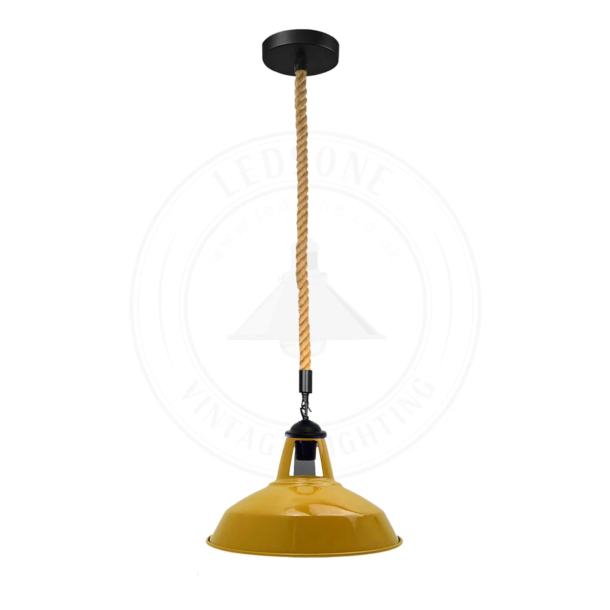 Hemp rope pendant light hanging from ceiling, showing natural hemp material and industrial retro design indoors