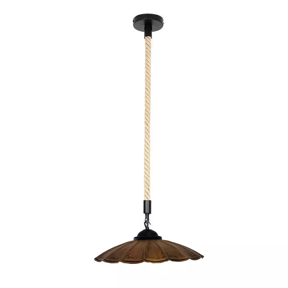 Black metal shade hemp rope pendant light with 1m hemp cable, modern industrial design for home or hotel décor
