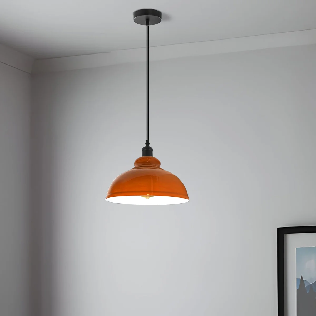 White dome-shaped adjustable pendant lamp with E27 base and 95cm cord, ideal for modern interiors and angled ceilings