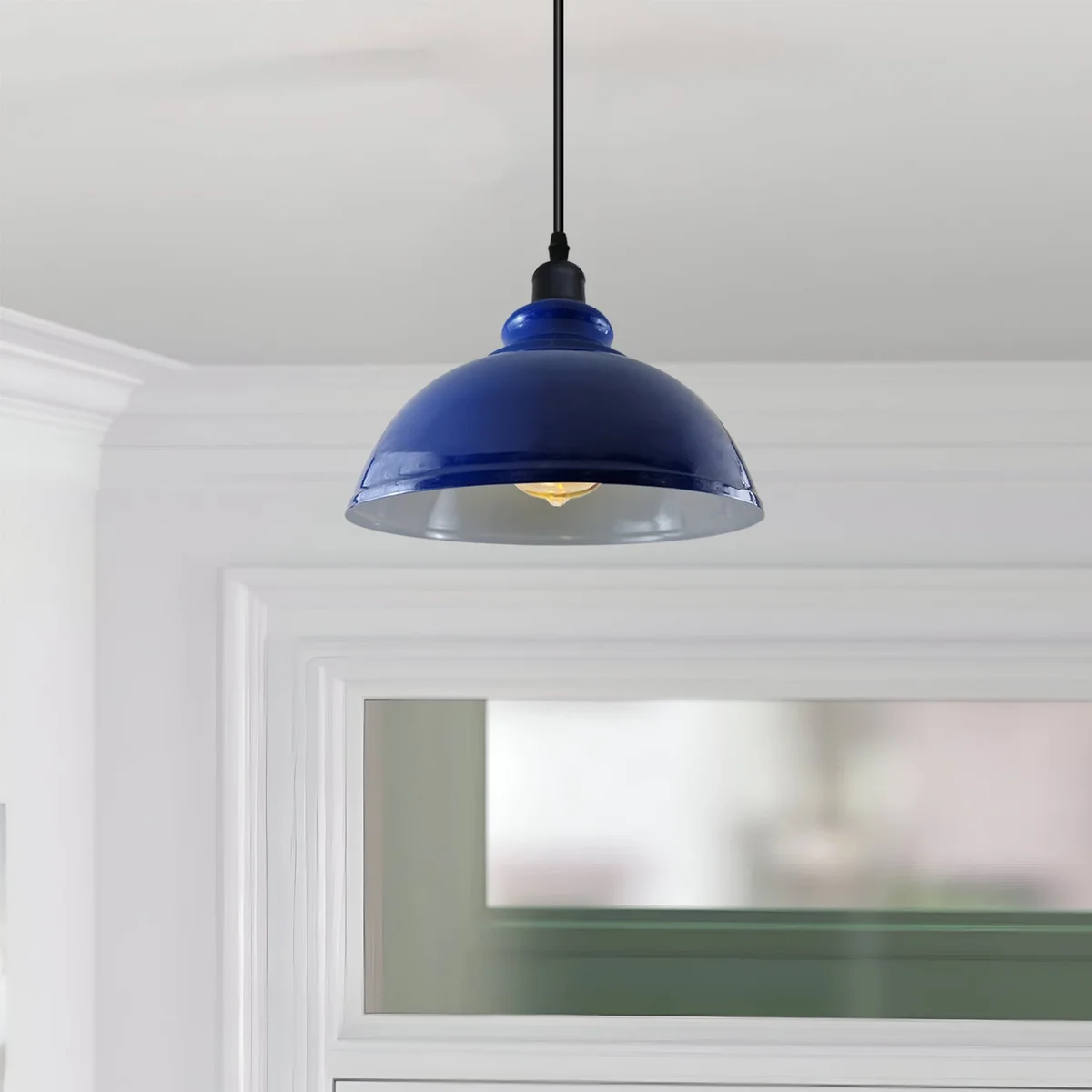 Modern dome-shaped white pendant light E27 with adjustable metal and PVC cord for angled ceilings.