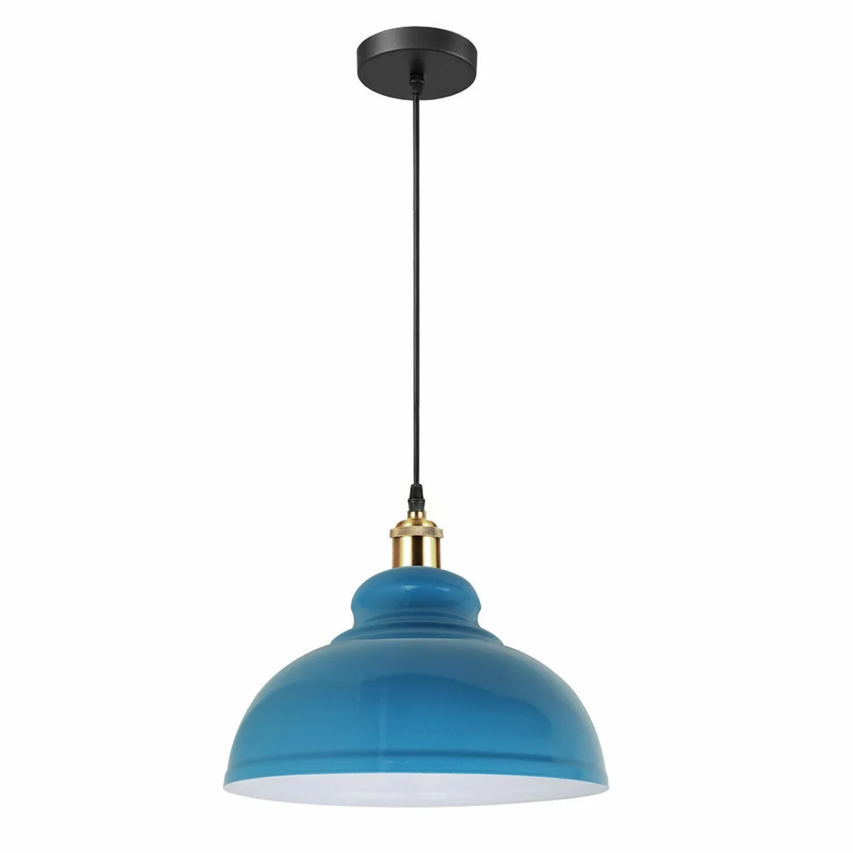 Blue metal industrial pendant lamp with vintage design, adjustable cord, suitable for loft and restaurant decor