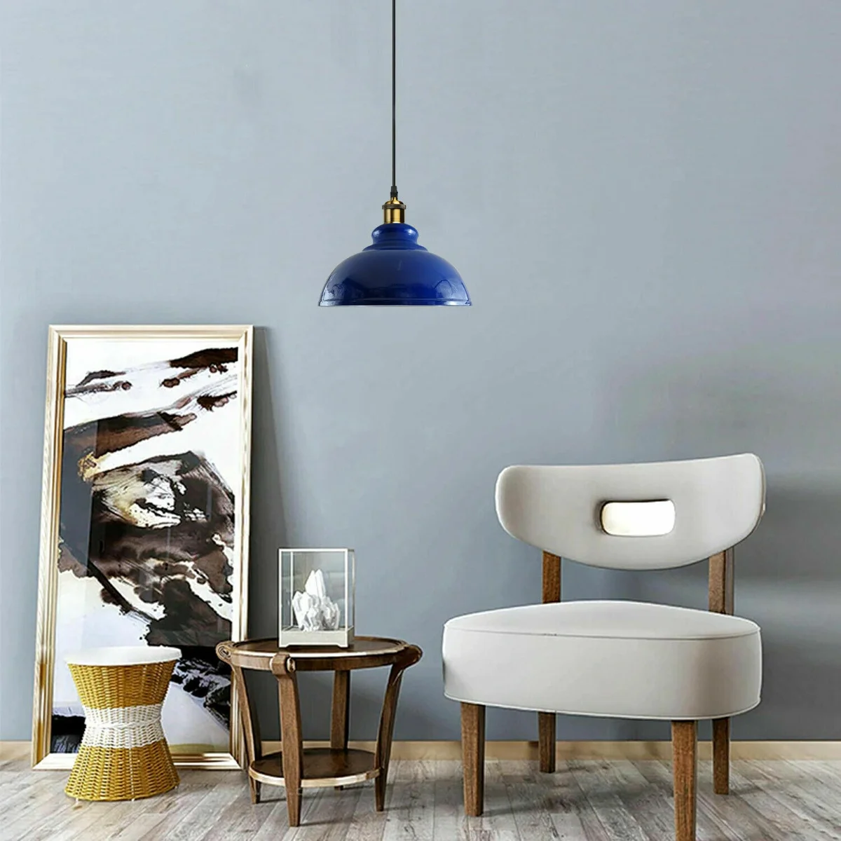 Vintage metal ceiling light in navy blue with adjustable cord, metal and PVC materials, modern industrial design