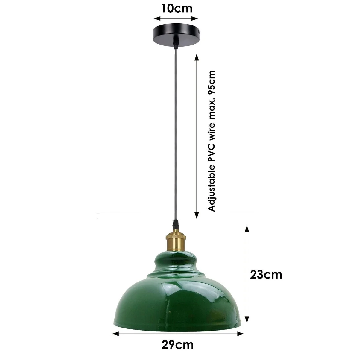 Vintage industrial pendant light in navy blue metal with adjustable 95cm suspension cord, E27 bulb holder, modern loft style