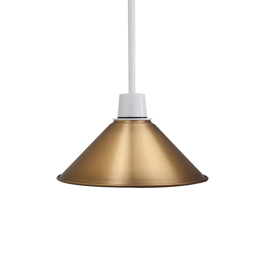 Modern yellow brass lampshade in easy fit cone shape with industrial metal design for wall lighting