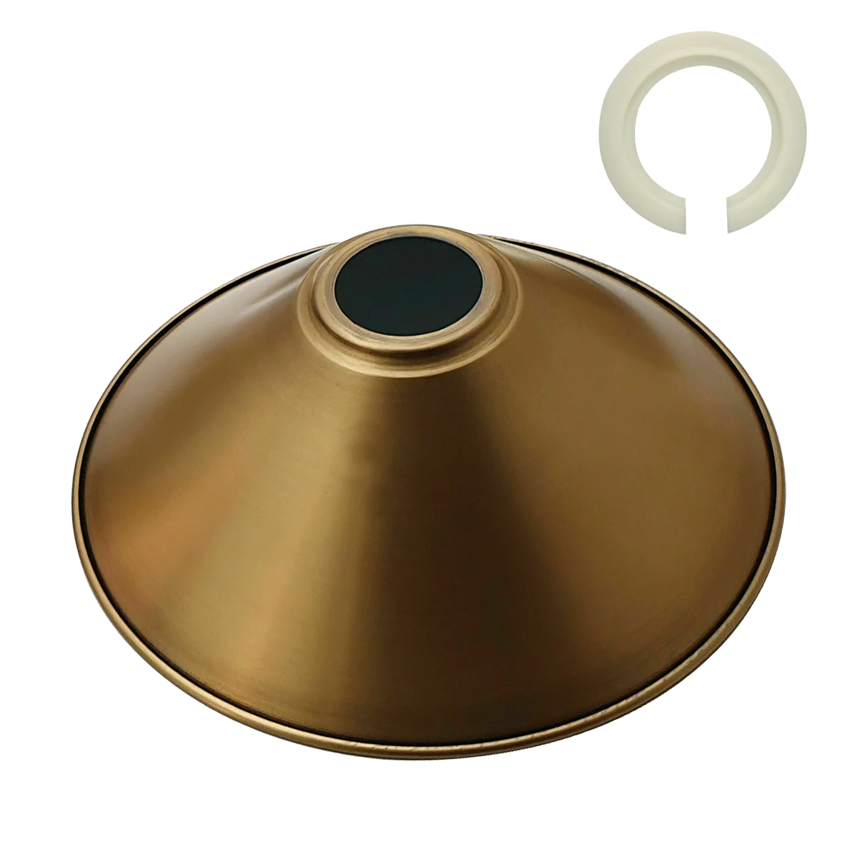 Yellow brass metal lampshade in a modern cone shape designed for easy fit wall lighting fixtures