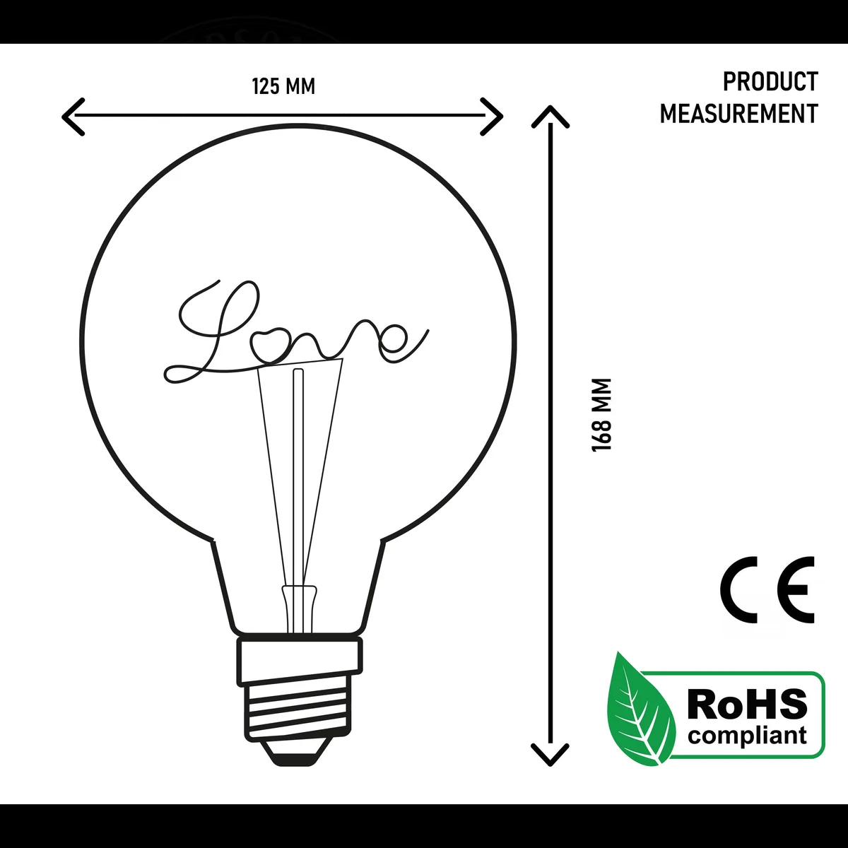 Vintage G125 E27 LED bulb with curved filament, warm white light, clear glass and metal base, retro Edison style design