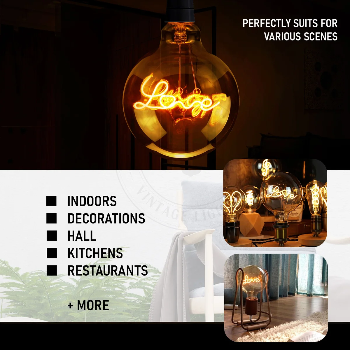 Clear vintage G125 4 watt LED filament bulb with curved filaments and E27 screw base, warm white light 2700K