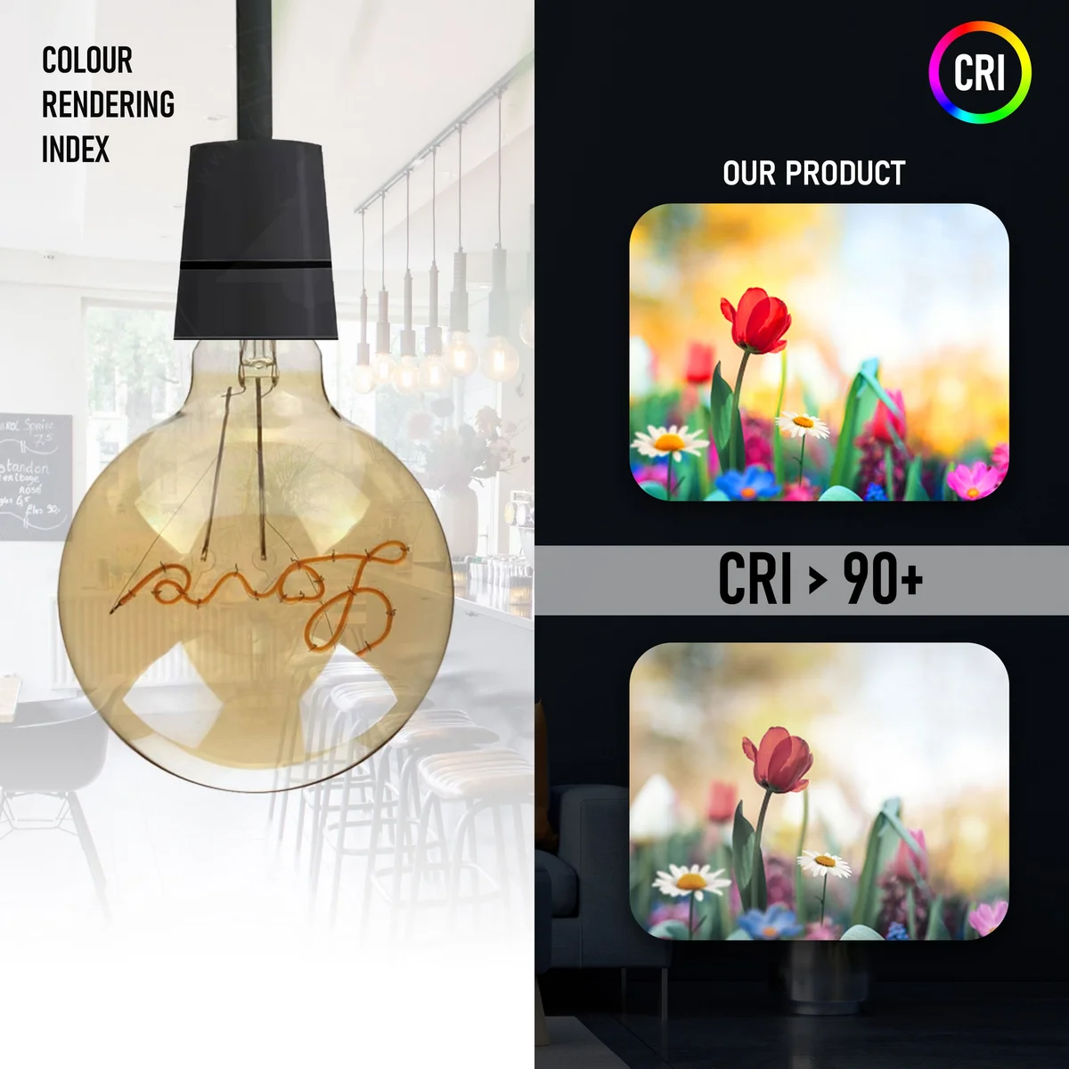 Vintage Edison LED bulb with curved filaments, clear glass, E27 screw base, glowing warm white light, 4W power