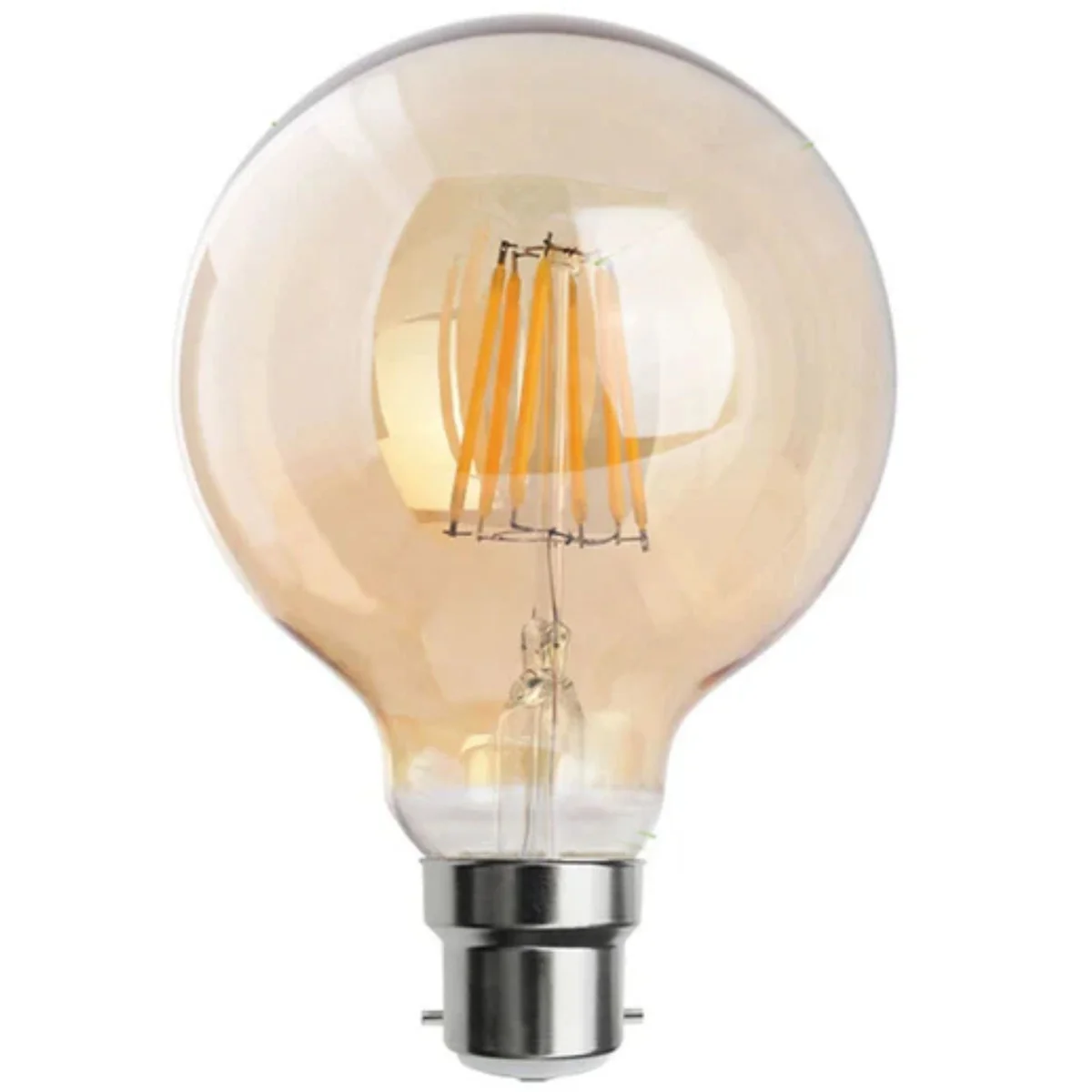 Vintage G95 B22 LED globe bulb with warm white filament, dimmable, 8W, glass body, bayonet base, 360° soft light