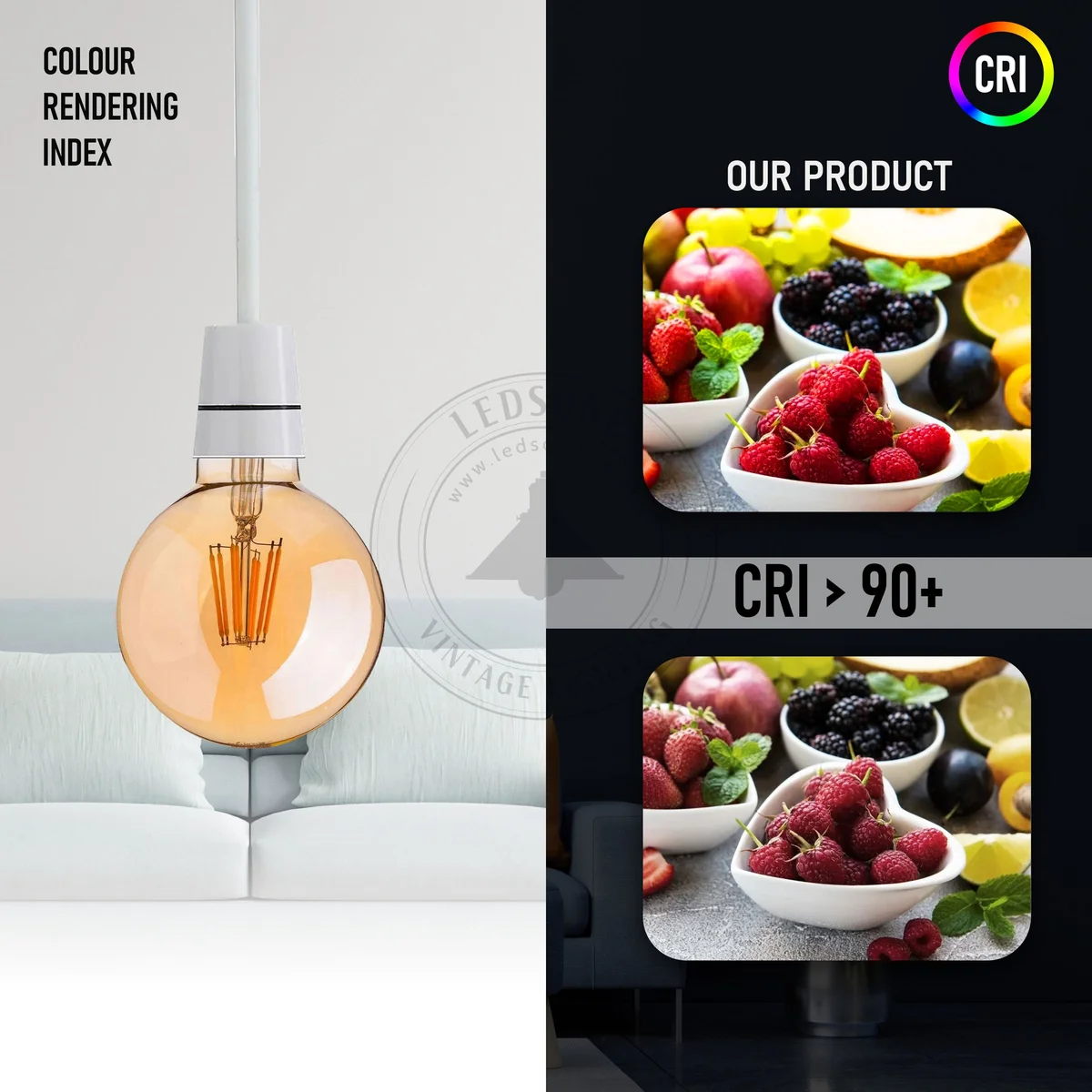 Vintage style B22 LED globe bulb G95 with visible filament, warm white 2200K, dimmable 8W energy-saving light