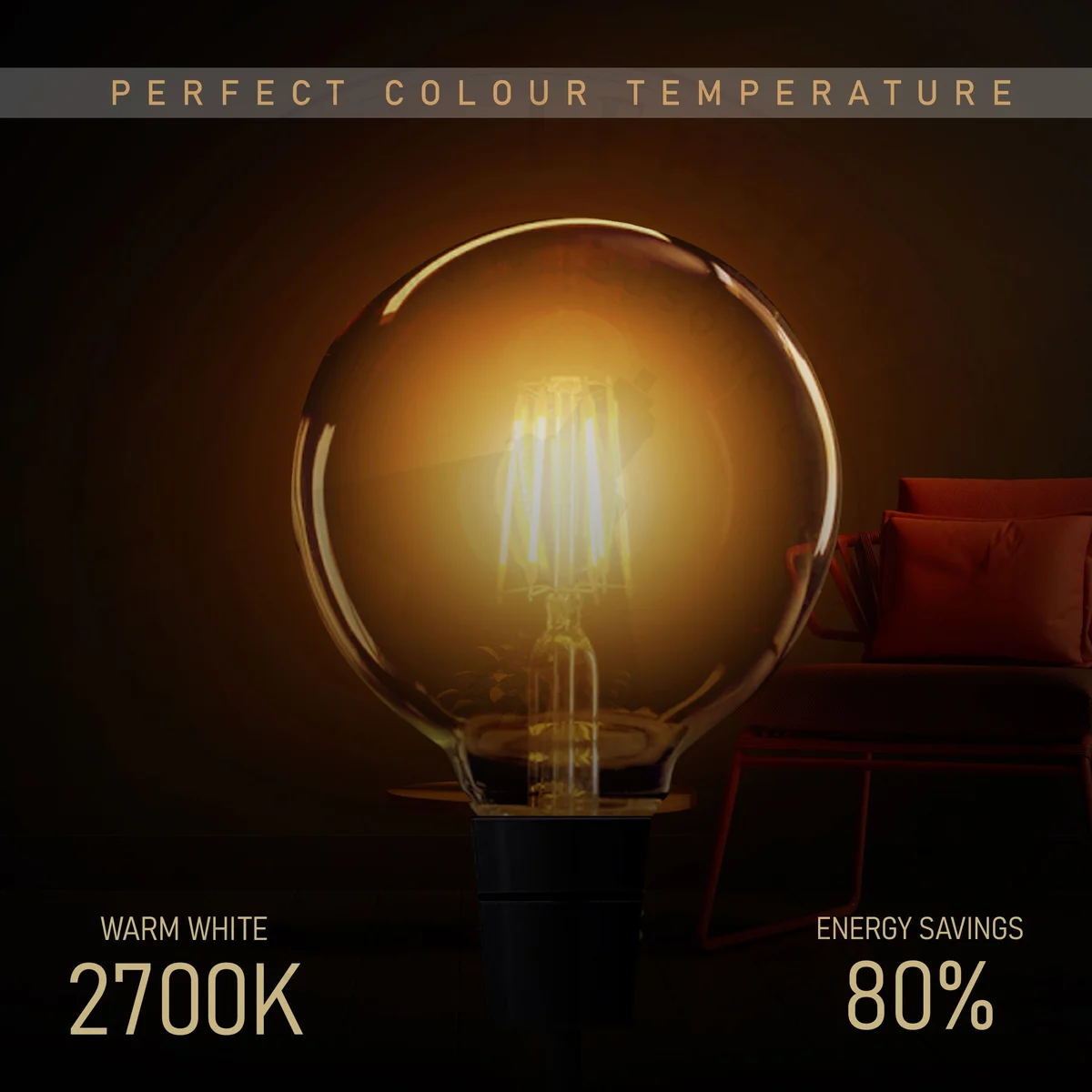 Vintage G95 B22 LED globe bulb with warm white filament, dimmable, 8W, glass body, designed for B22 socket installation