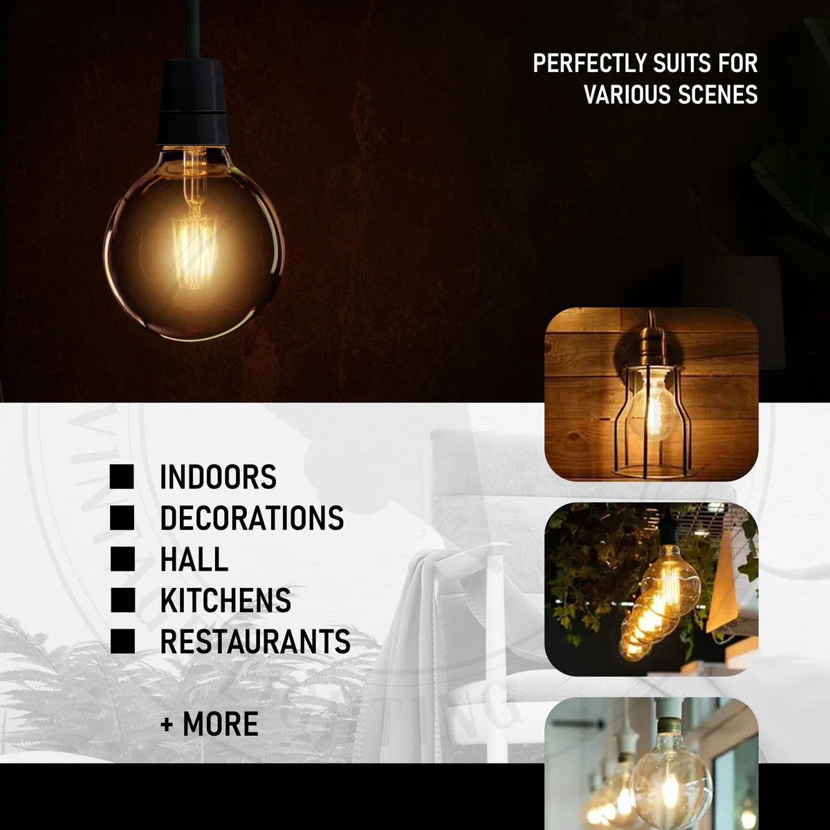 Vintage G95 B22 LED globe bulb with visible filament, warm white 2200K, dimmable 8W energy-saving light bulb