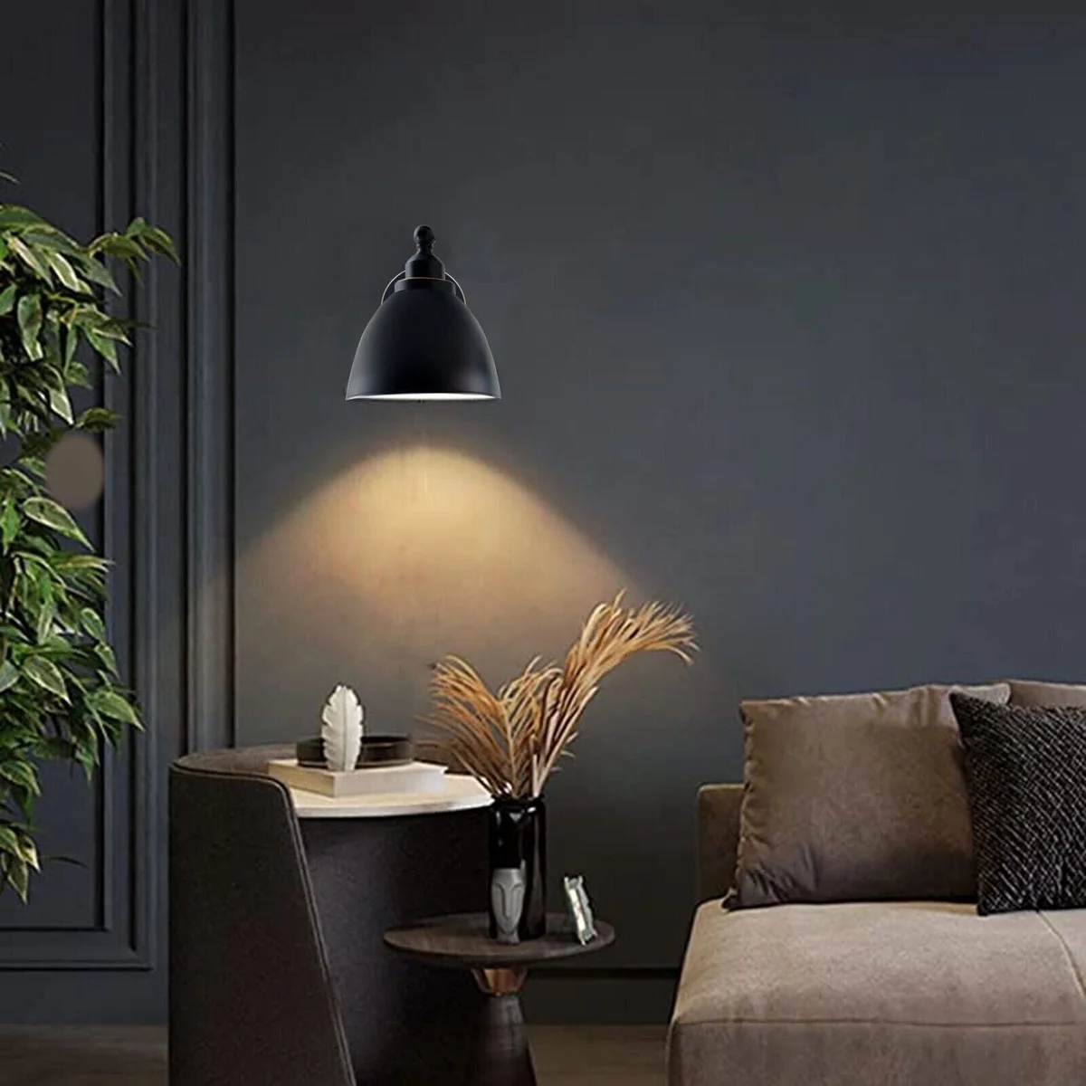 Vintage industrial metal wall lamp with adjustable arm and E27 bulb holder, example of modern wall lighting in metal finish