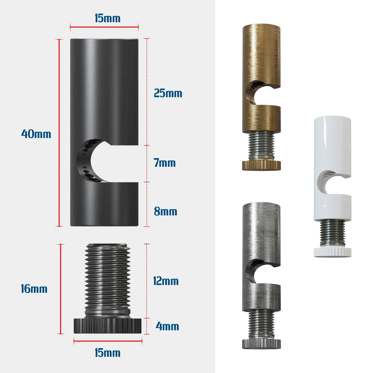 Modern metal V cable hook for walls and ceilings with mounting screw and plastic wall anchor, 4cm height, round shape