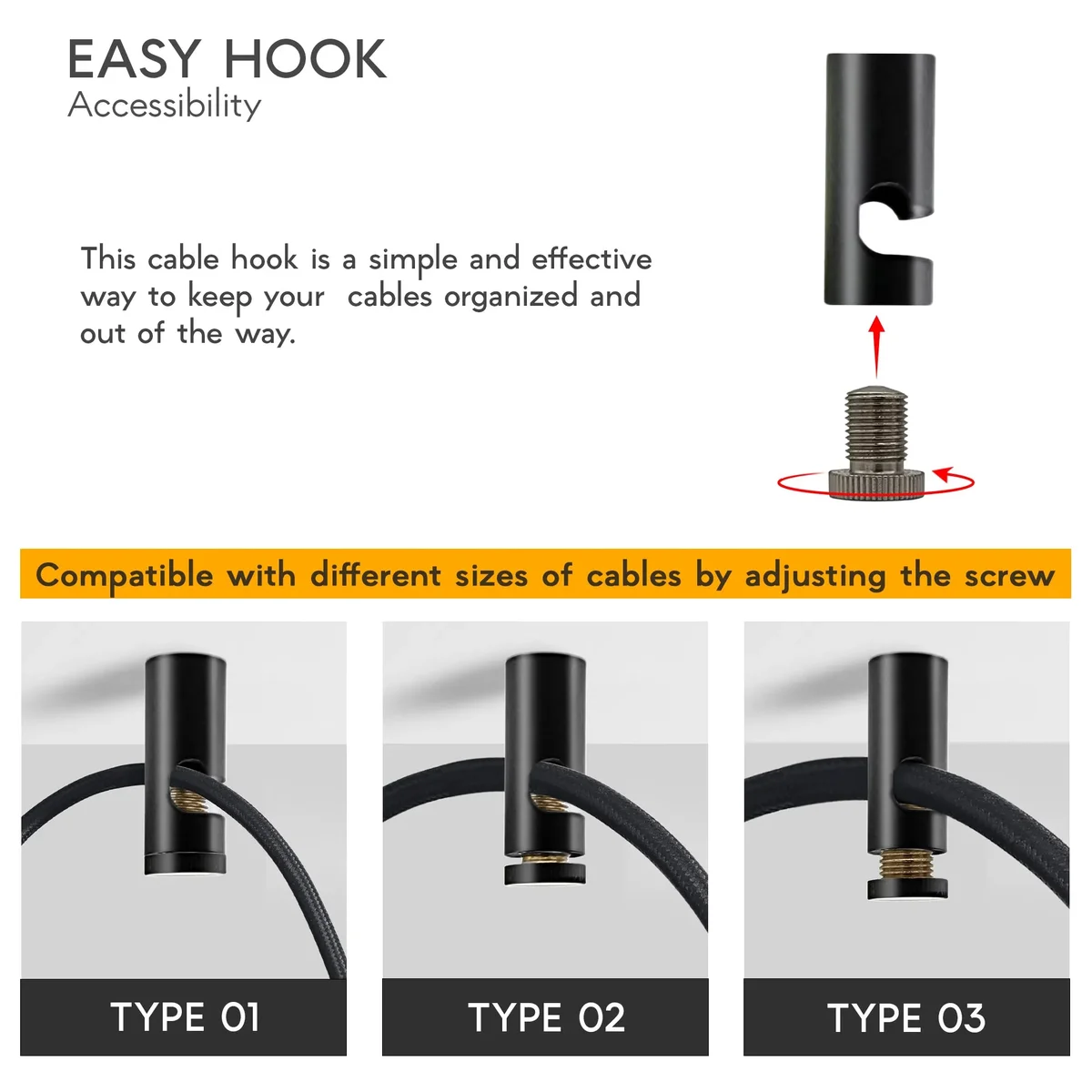 Metal V-shaped hook mounted on wall holding pendant light cable, designed for hooks for pendant lights up to 10mm diameter