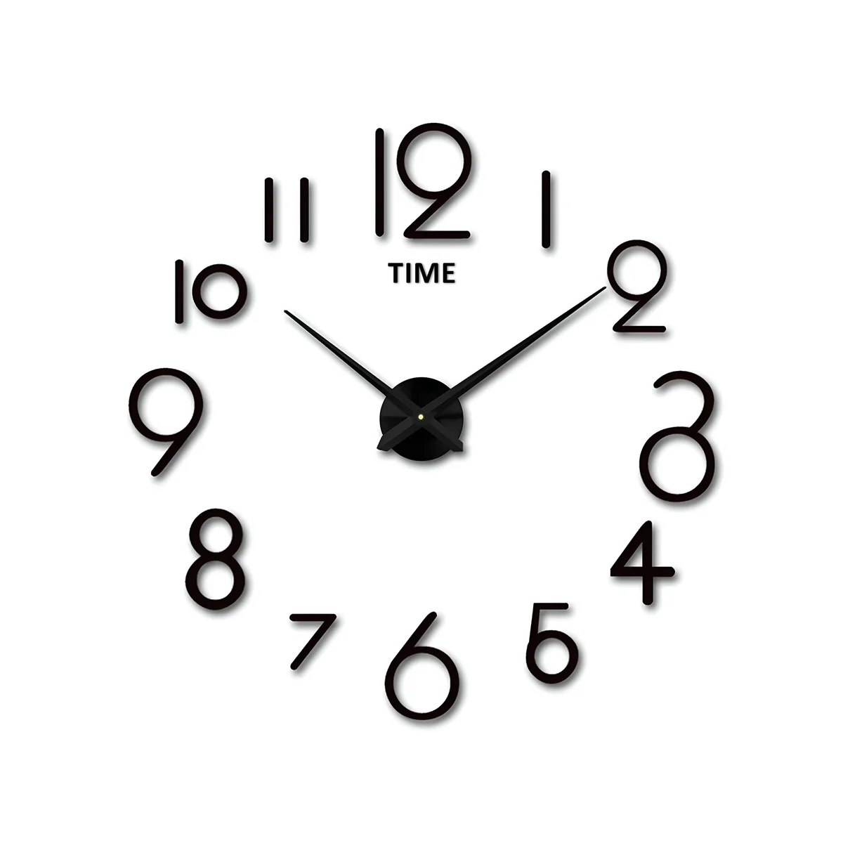 Large DIY acrylic mirror clock with 3D numbers on a smooth wall in a modern home office setting