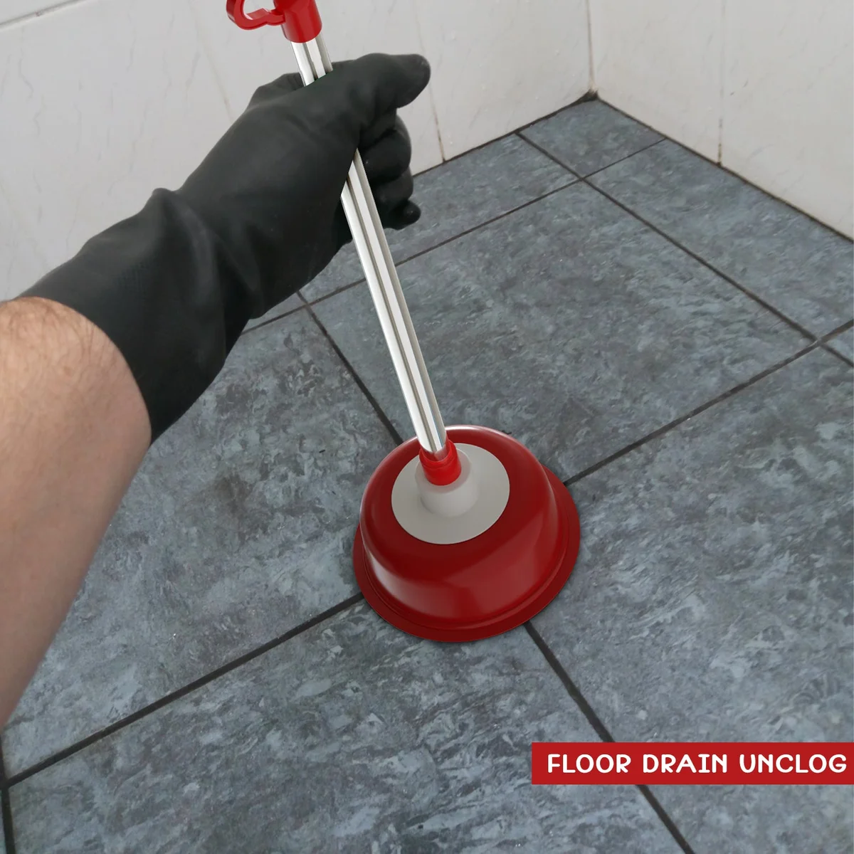 Heavy duty vacuum rubber plunger with plastic handle and stainless steel shaft, 51cm long for toilet and drain cleaning