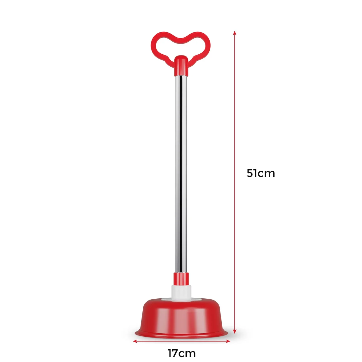 Heavy duty toilet unblocker tool with vacuum rubber cup and plastic handle, 51 cm long for effective clog removal