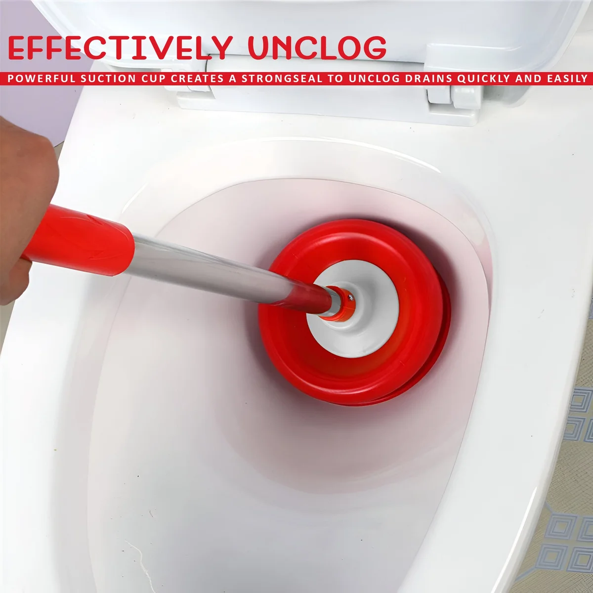 Heavy duty toilet plunger with vacuum rubber cup and stainless steel handle plunger for effective clog removal
