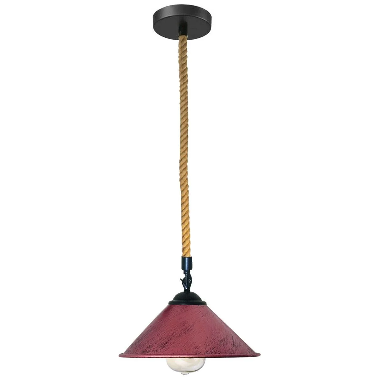 Rustic red brass pendant light with 1m hemp rope suspension and 10cm ceiling plate, modern hanging ceiling lamp