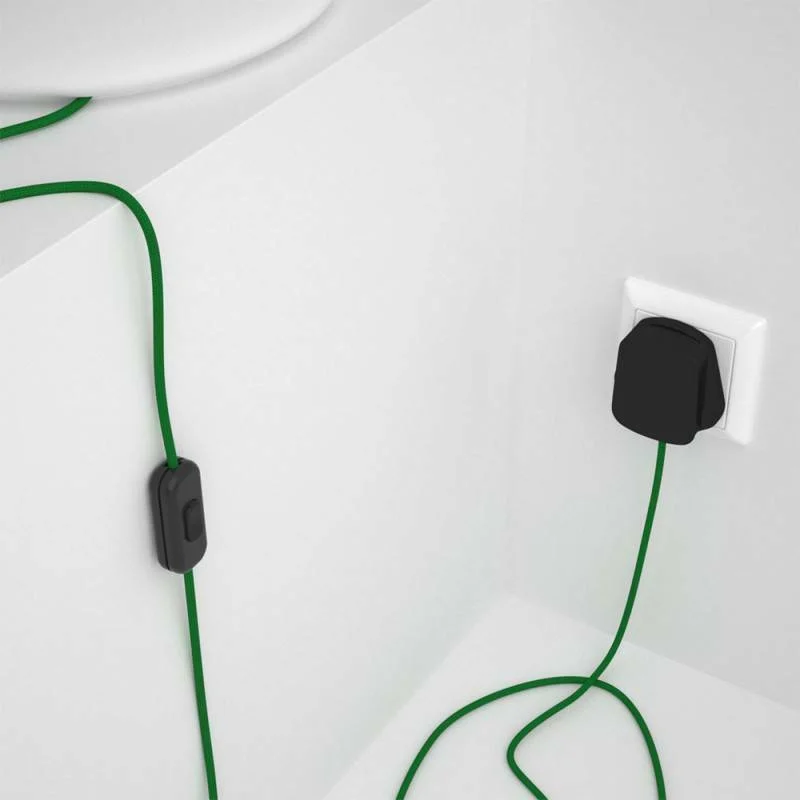 Green fabric flex cable pendant lamp set with 4m cord, UK plug, switch, and E27 bulb holder