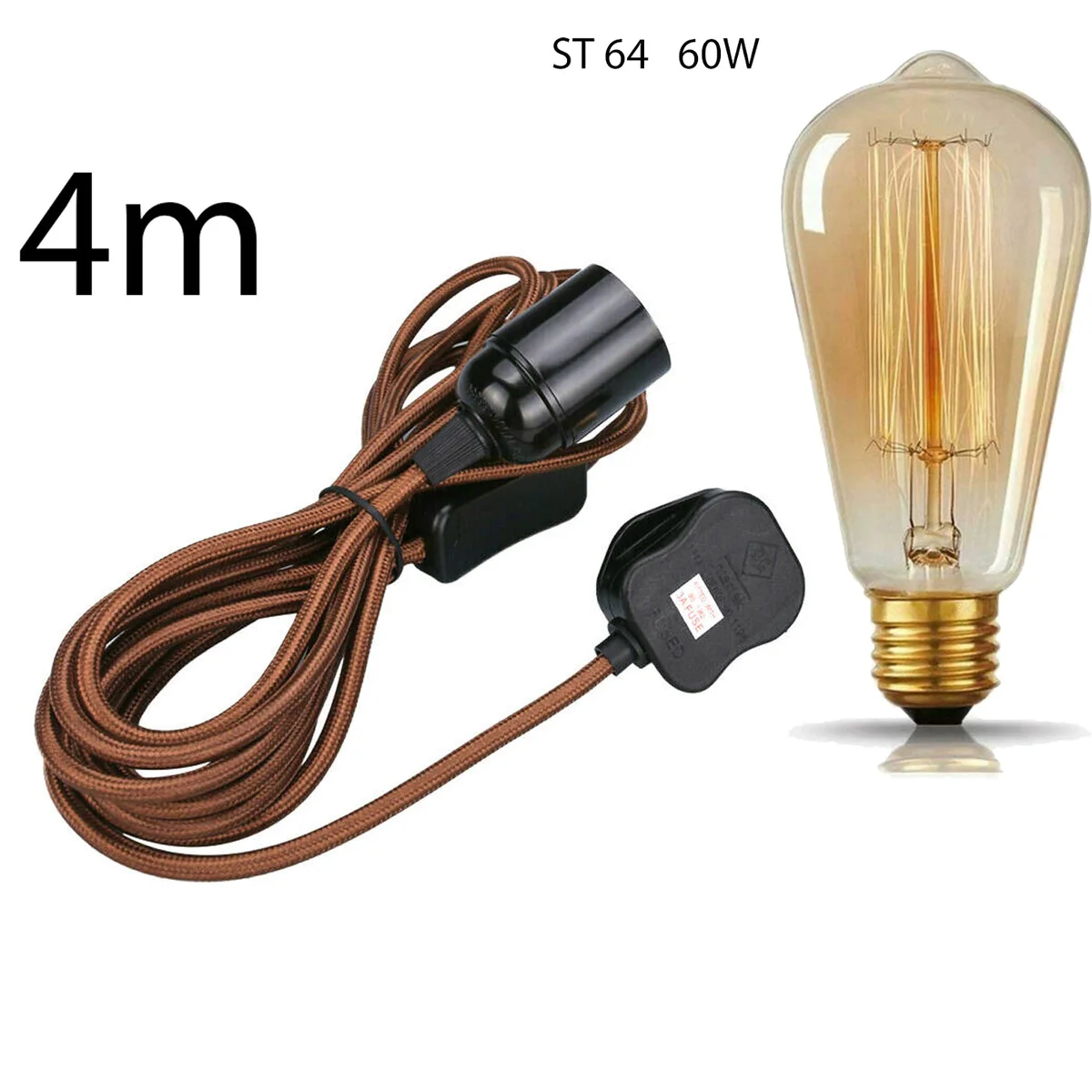 Green fabric flex cable pendant lamp set with 4m vintage cable, UK plug, switch, and E27 bulb holder displayed on white background