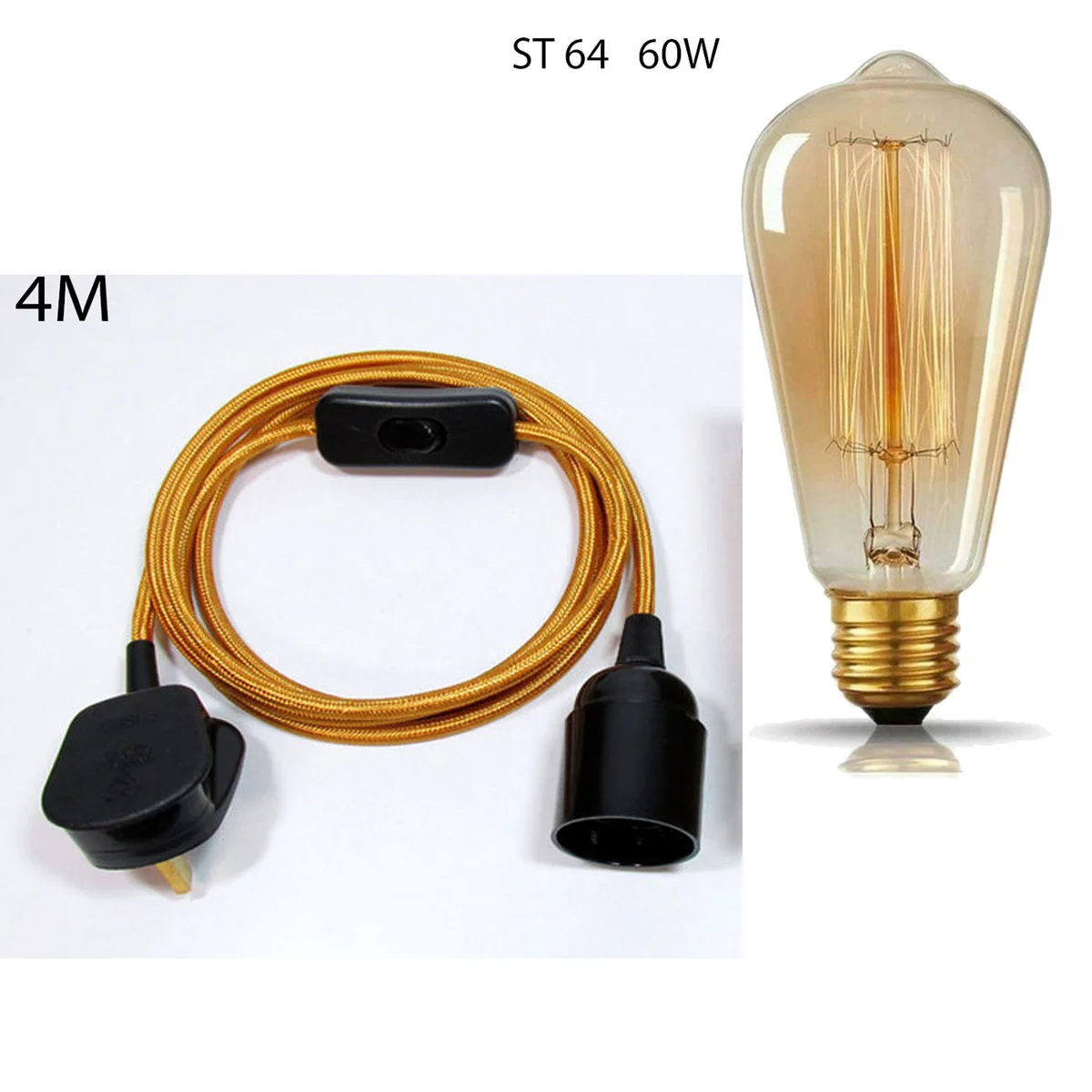 Green fabric flex cable pendant lamp set with 4m cord, UK plug, switch, and E27 bulb holder visible on white background