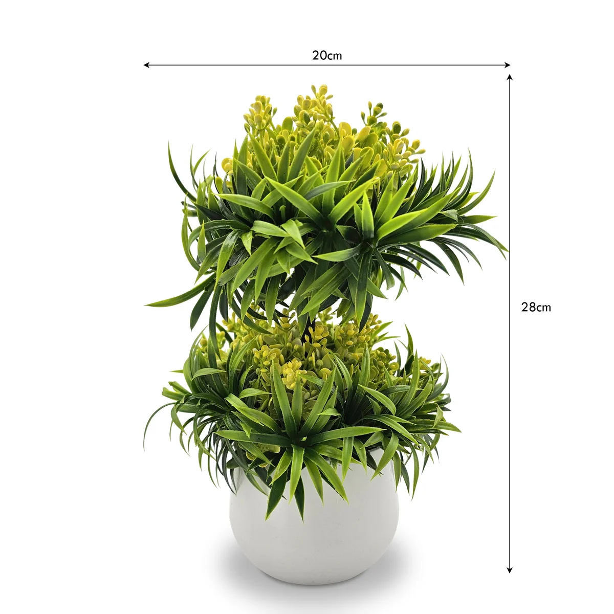 Two mini faux bonsai plants in small black pots, realistic green leaves, ideal for indoor or outdoor décor, 2 pack